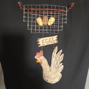 Rustic Chicken Egg Holder with Wire Basket